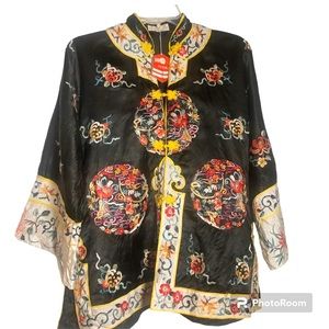 Vintage Golden Bee embroidered short kimono top frog closure